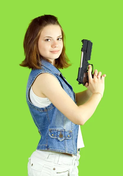 拿着枪的女孩 — 图库照片