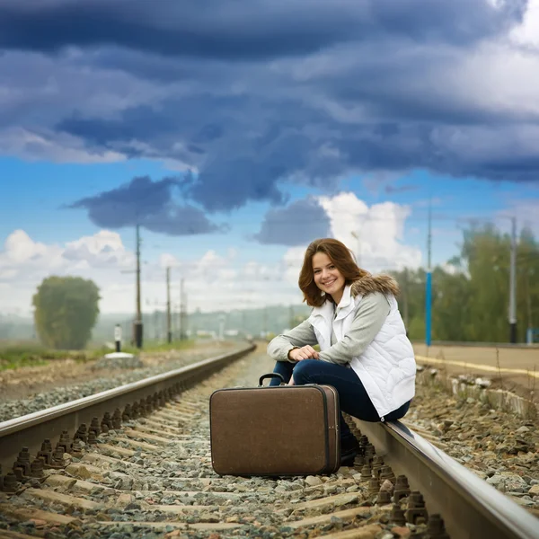 Girl on railway — Stock Photo, Image