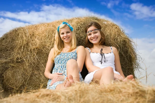乡村姑娘在干草上 — 图库照片
