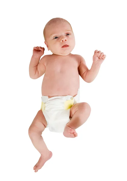 Bebé en pañal sobre blanco —  Fotos de Stock