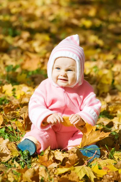 Dítě na podzim listy — Stock fotografie