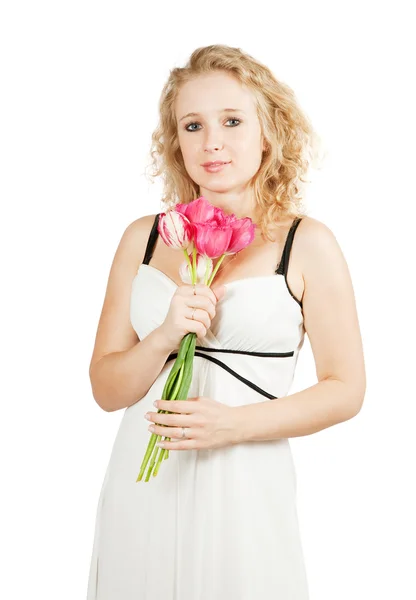 Дівчина з тюльпанів , — стокове фото