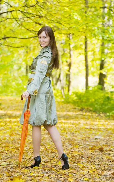 Meisje met paraplu in de herfst — Stockfoto