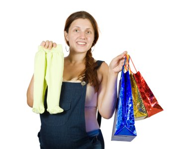 Pregnant woman with shopping bags clipart