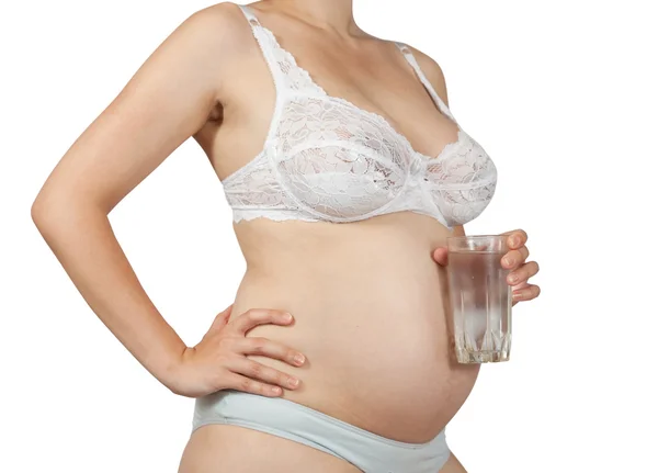 Terhes nő vízzel — Stock Fotó