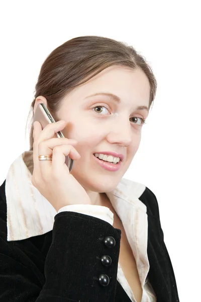 Kobieta mówi przez telefon — Zdjęcie stockowe