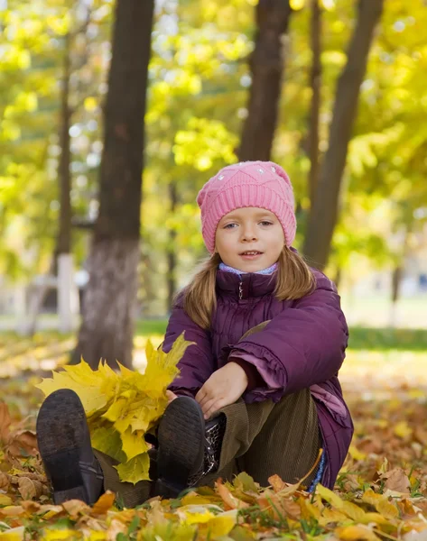 Meisje met herfst bladeren — Stockfoto