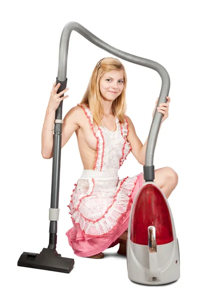 掃除機でセクシーな女の子 — ストック写真