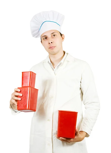Male cook with packages — Stock Photo, Image