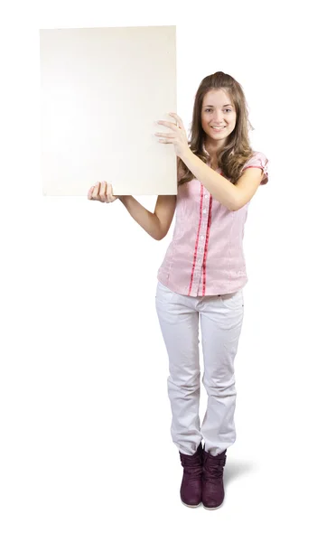 Μακρυμάλλης κορίτσι σε κρατά αφίσα — Φωτογραφία Αρχείου