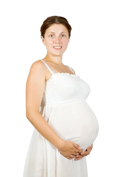 女人控股怀孕的肚子 — 图库照片