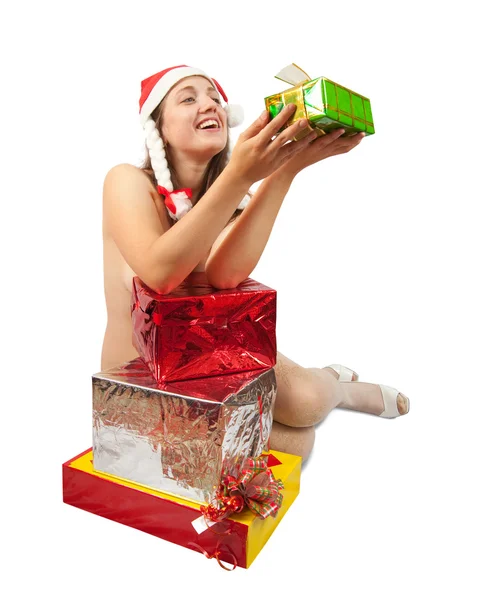 Сексуальная девушка с коробками подарков — стоковое фото