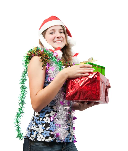 Dívka s vánočními dárky — Stock fotografie