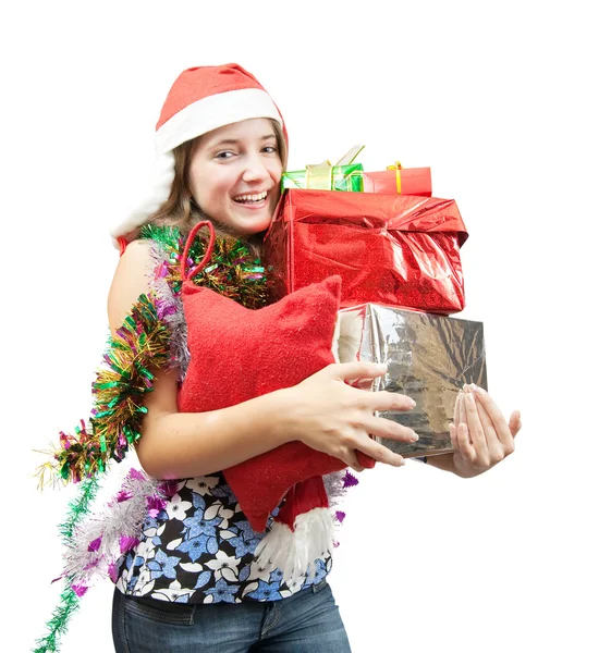 Menina adolescente com presentes de Natal — Fotografia de Stock