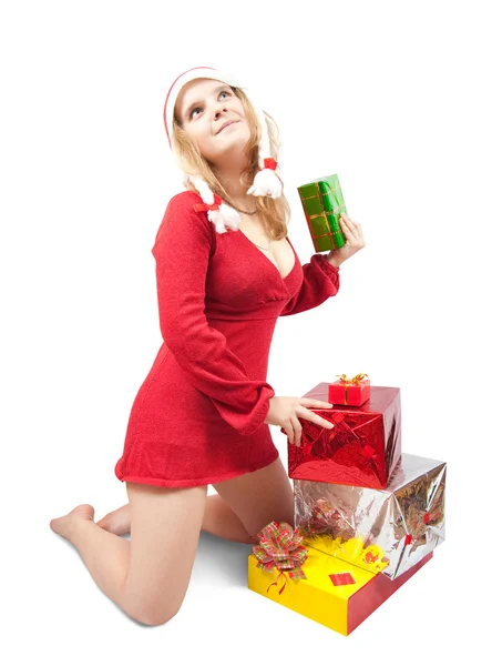 Girl with present boxes — Stock Photo, Image