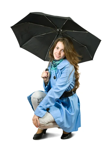 Girl in cloak with umbrella. — Stock Photo, Image