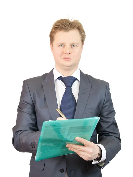Businessman with documents and pencil — Stock Photo, Image
