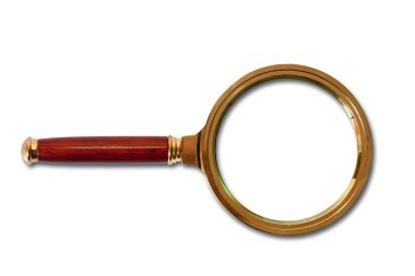 Golden magnifier glass. Isilated over white with clipping path clipart