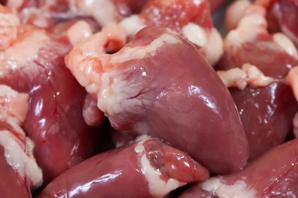 Meat Offal Closeup Fresh Raw Bird Hearts — Stock Photo, Image