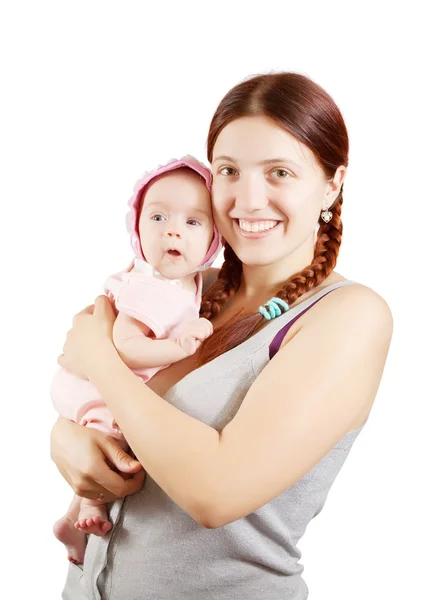 Glückliche Mutter Mit Monate Altem Baby Isoliert Auf Weißem Hintergrund — Stockfoto