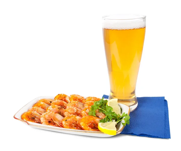 Beer Fried Shrimps White Background — Stock Photo, Image