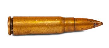 grunge automatic rifle cartridge with bullet. Isolated over white clipart