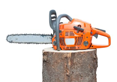 Chain saw on log clipart