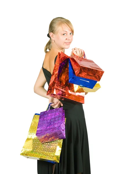 Κορίτσι με τσάντα για ψώνια — Φωτογραφία Αρχείου