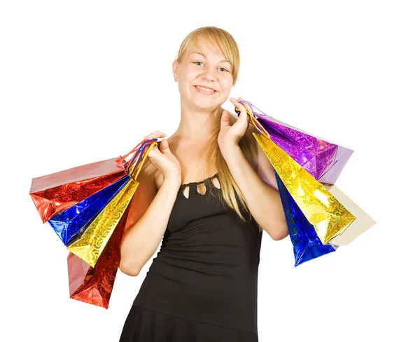 Happy girl holding shopping bags — Stock Photo, Image