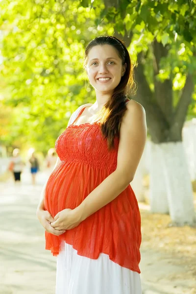 夏の日の ヶ月妊娠中の女性の肖像画 — ストック写真