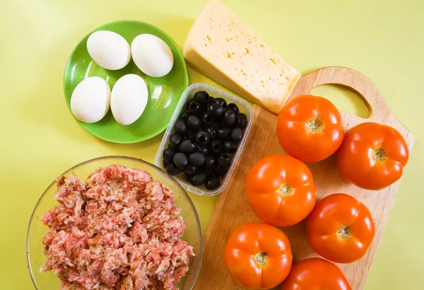 Productos Alimenticios Para Tomate Farci Mesa Cocción Ver Serie Etapas —  Fotos de Stock