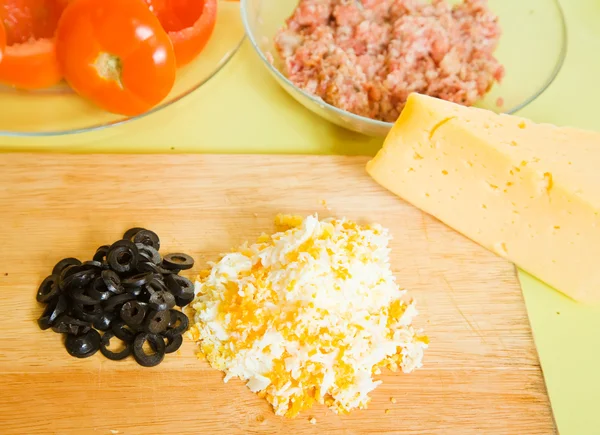 Ingredienti Pomodori Ripieni Nella Sua Cucina Vedi Serie Fasi Cottura — Foto Stock