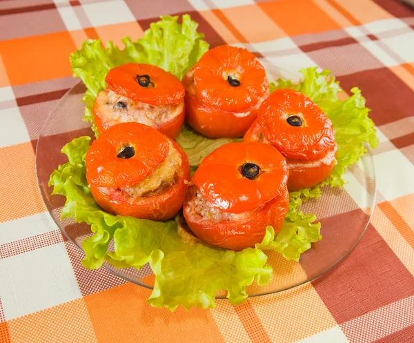 Tomate Recheado Cozido Cozido Veja Fases Série Cozimento Tomate Farci — Fotografia de Stock