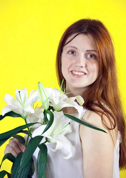 Girl with white lily — Stock Photo, Image