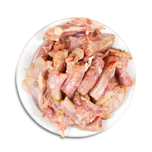 Surowego Kurczaka Świeże Szyi Białe Płytki Białym Tle — Zdjęcie stockowe