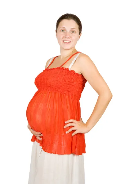 Retrato Mujer Embarazada Meses Sobre Blanco —  Fotos de Stock