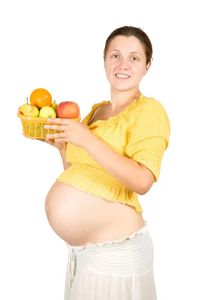 Egészséges terhes nő gyümölccsel — Stock Fotó
