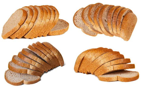 Σύνολο Φέτες Ψωμί Απομονωθεί Λευκό Φόντο — Φωτογραφία Αρχείου