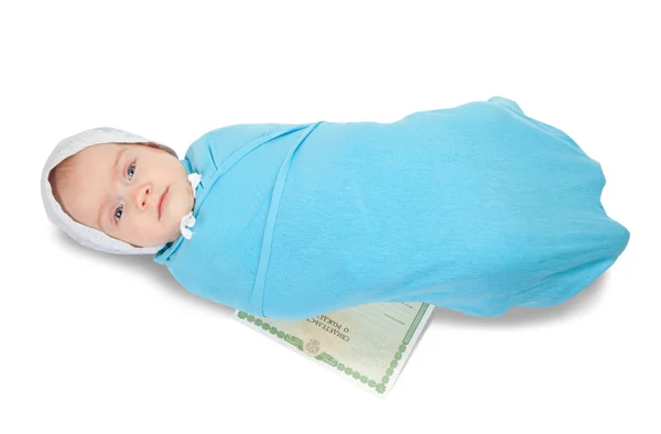 Bebé Recién Nacido Con Certificado Nacimiento Sobre Blanco —  Fotos de Stock