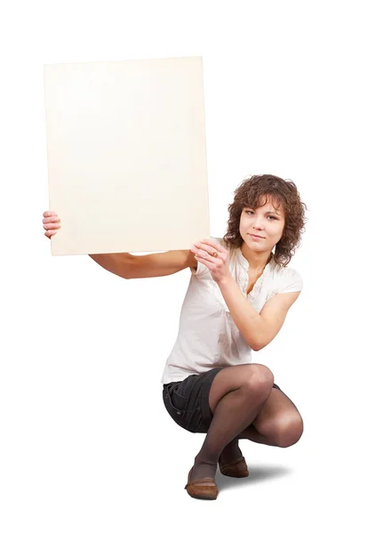 Girl Holds Blank Canvas Isolated White Background — Stock Photo, Image