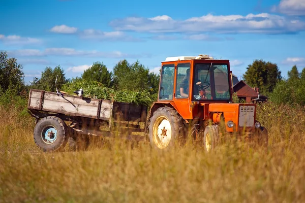 stock image Tractor on meadow grass in summer day