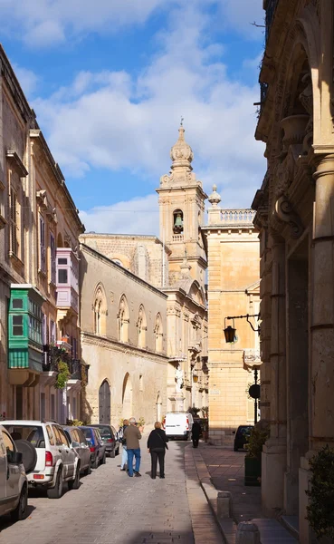 Antigua Calle Pintorescas Casas Mdina Malta — Foto de Stock