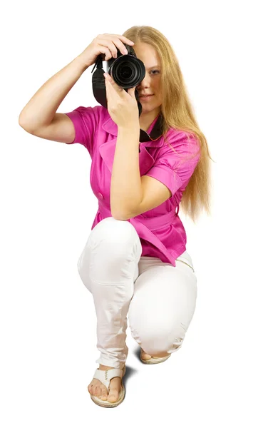 Photographer girl taking photo — Stock Photo, Image