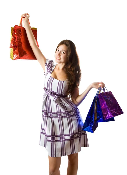 Lovely Girl Shopping Bags White — Stock Photo, Image