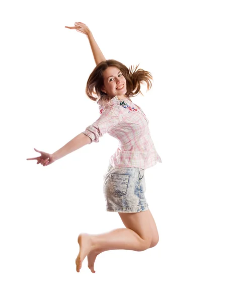 Jumping long-haired girl — Stock Photo, Image