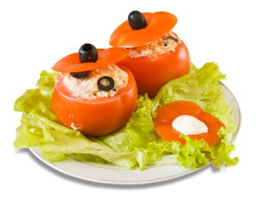 Cooked stuffed tomato salad. See in series stages of cooking of farci tomato clipart