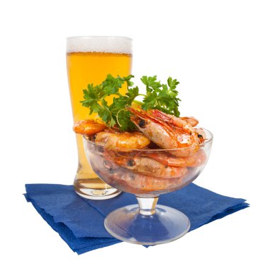 Fried prawns and beer clipart