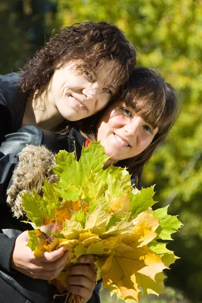 Porträt Zweier Hübscher Mädchen Herbstpark — Stockfoto