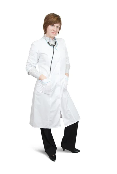 Krásný Mladý Doktor Stetoskop Nad Bílá — Stock fotografie