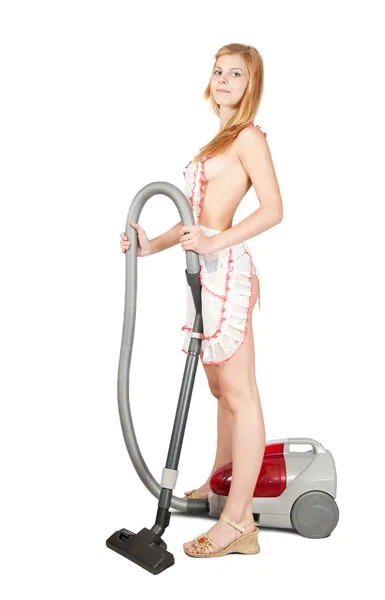 Sexy girl with vacuum cleaner — Stock Photo, Image